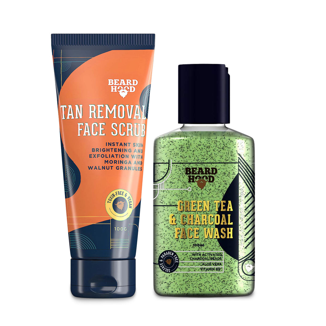 Tan Removal Face Scrub & Green Tea Face Wash Combo
