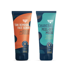 Load image into Gallery viewer, Tan Removal Scrub &amp; Charcoal Peel Off Mask Combo