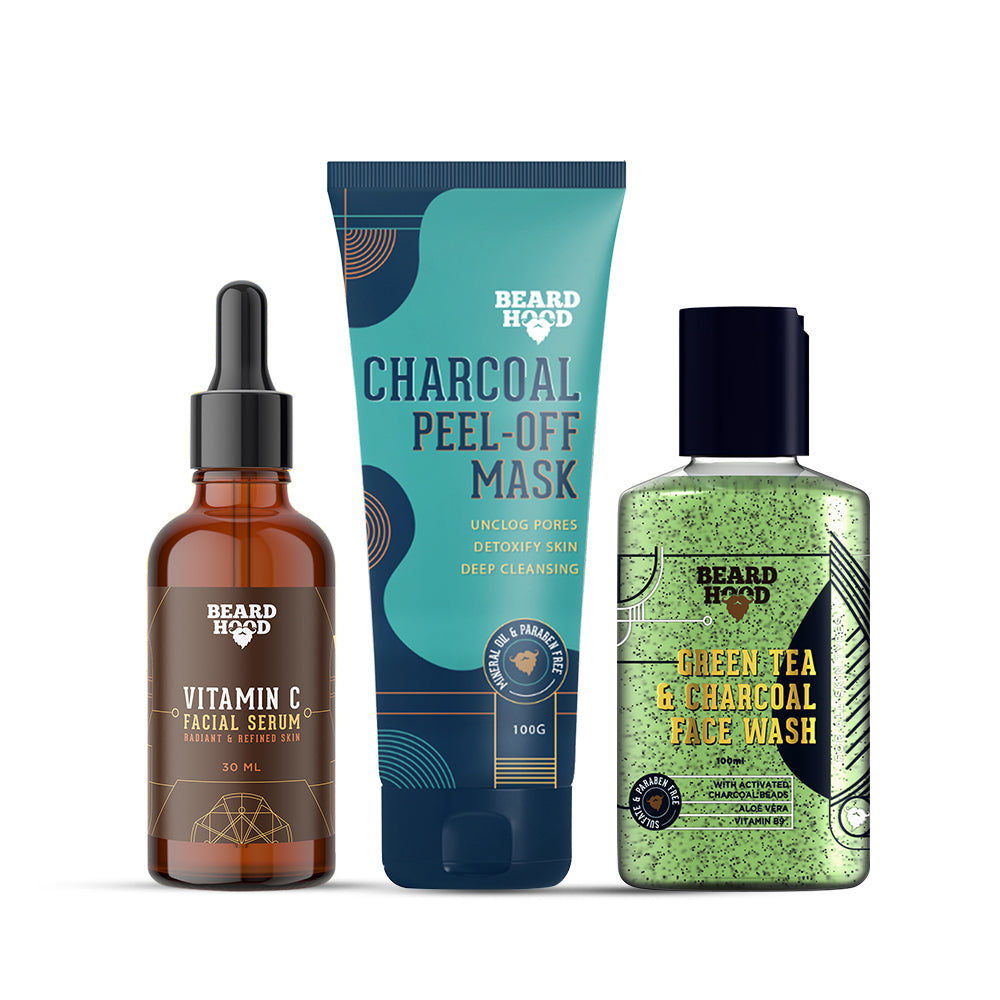 Vitamin C, Charcoal Peel Off Mask & Green Tea Face Wash Combo