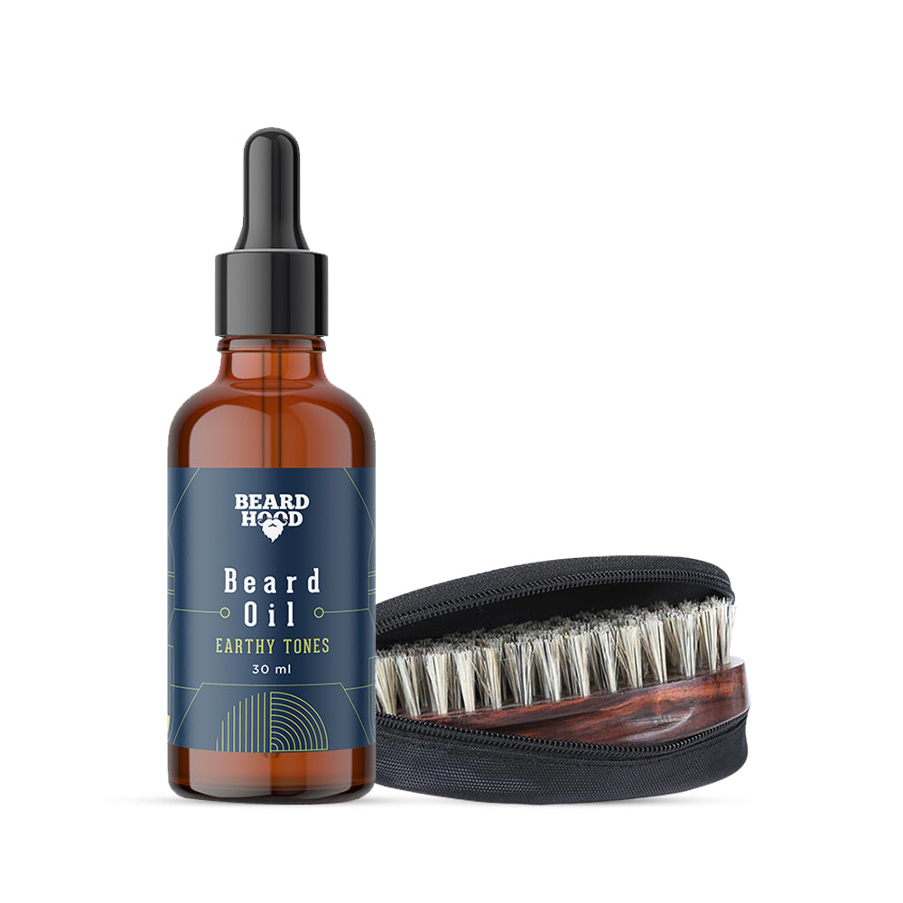 Earthy Tones Beard Oil & Boar Bristles Beard Brush Combo