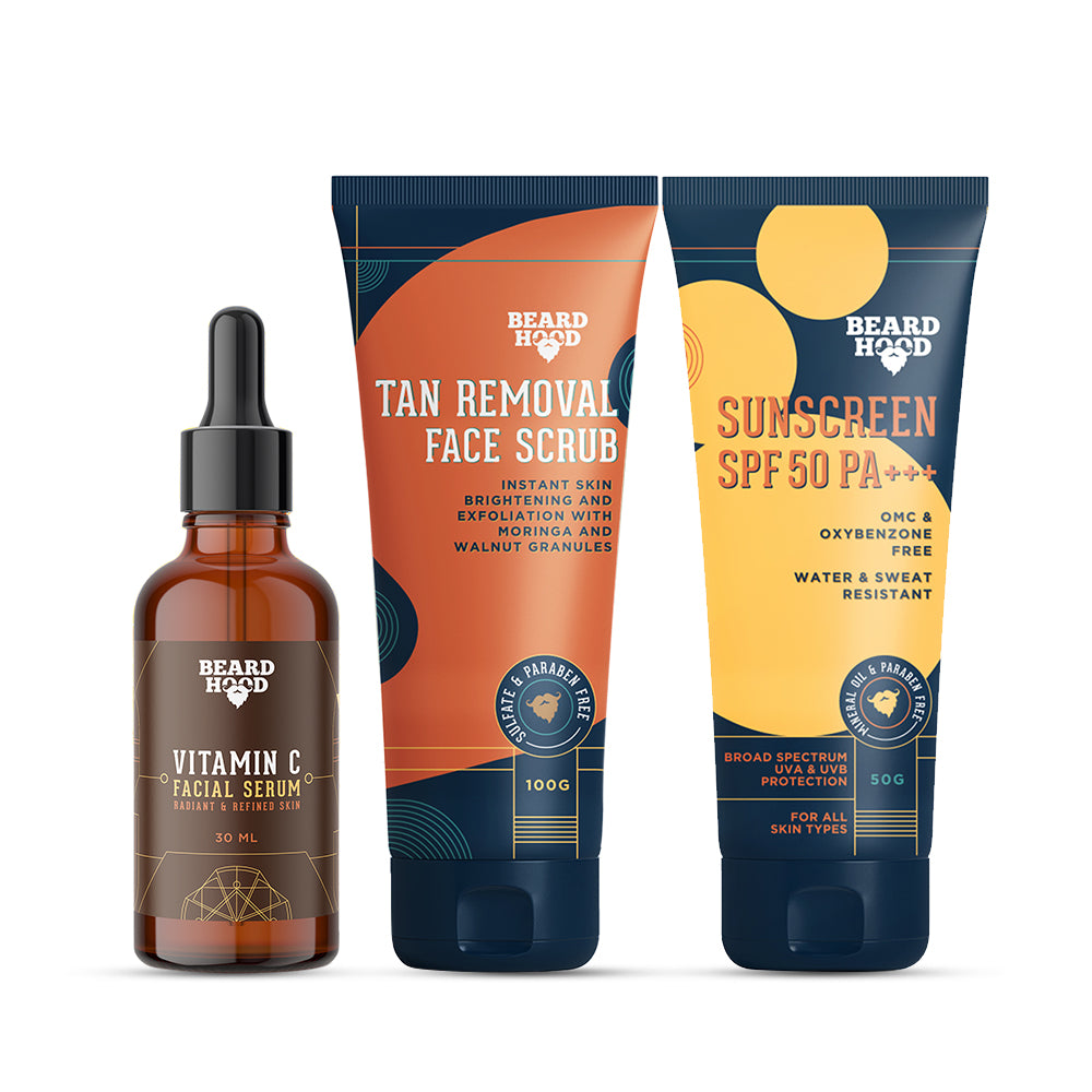 Vitamin C Serum, Tan Removal Scrub & Sunscreen Combo