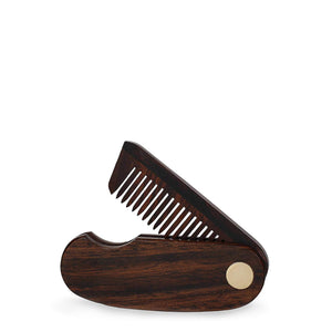 Pocket Folding Wooden Beard Comb with Premium Leather Case