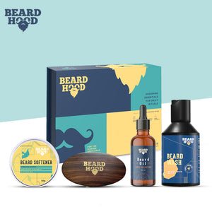 Beard Grooming Kit (Cafe Valentino Beard Oil, Wash, Brush, Softener) Gift Box