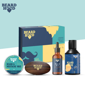 Beard Grooming Kit (Cafe Valentino Beard Oil, Wash, Brush, Wax), Gift Box