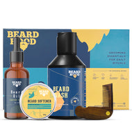 Beard Grooming Kit (Earthy Tones Beard Oil, Wash, Comb, Softener), Gift Box