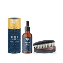 Load image into Gallery viewer, Subtle Citrus Beard Oil &amp; Natural Bristles Beard Brush Combo